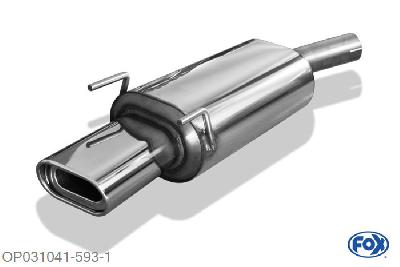OP031041-593, Opel Corsa B 1.2l 33/48kW 1.4l 44/60/66kW 1.6l 78/80kW 1.5l TD 37/49kW, Einddemper O60mm - 135x80mm  Type 53 60mm Buisdiameter Geheel RVS, Absortie demper, mooie diepe sound, Teilegutachten (eintragungspflichtig)