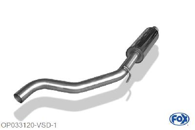 OP033120-VSD, Opel Corsa D NRE 1.6l 110kW, Voordemper 63,5mm Buisdiameter Geheel RVS, Absortie demper, mooie diepe sound, Met E-keur