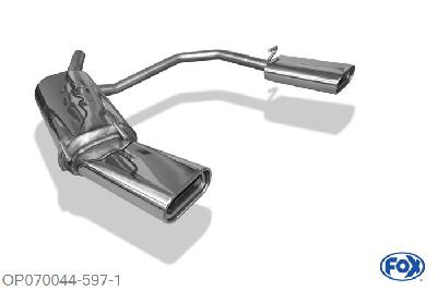 OP070044-597, Opel Tigra A 1.4l 66kW 1.6l 78kW, Einddemper met uitgang rechts/links 60mm - 160x80mm  Type 53 rechts/links 60mm Buisdiameter Geheel RVS, Absortie demper, mooie diepe sound, Teilegutachten (eintragungspflichtig)