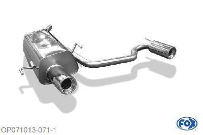 OP071013-071, Opel Tigra B TwinTop 1.4l 66kW 1.8l 94kW 1.3 CDTI 51kW, Einddemper met uitgang rechts/links  - 1x90mm  Type 13 rechts/links 45mm Buisdiameter Geheel RVS, Absortie demper, mooie diepe sound, Met E-keur