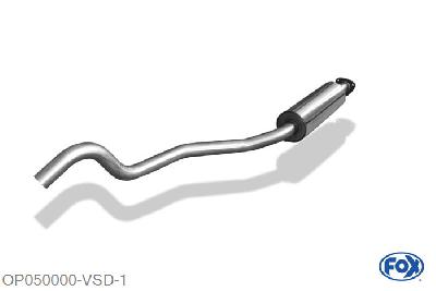 OP050000-VSD, Opel Vectra A 1.6l 52/55/60kW 1.8l 65/66kW 2.0l 74/85kW 1.7 D 44/60kW 1.7l TD 60kW, Voordemper 50mm Buisdiameter Geheel RVS, Absortie demper, mooie diepe sound, Met E-keur