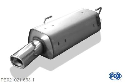 PE021021-663, 206 Limousine/ CC 1.6l 16V 80kW, Einddemper met eindstuk 88x79mm  Type 71 Geheel RVS, Absortie demper, mooie diepe sound, Met E-keur