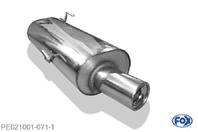 PE021001-071, Peugeot 206 Limousine/ CC 1.1l 40/44kW 1.4l 55kW 1.6l 65kW, Einddemper met eindstuk 1x90mm  Type 13 Geheel RVS, Absortie demper, mooie diepe sound, Met E-keur