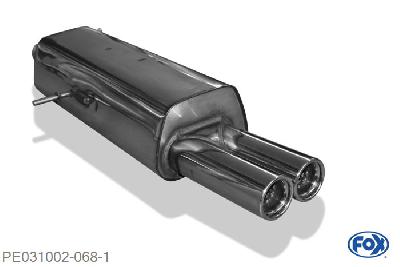 PE031002-068, Peugeot 307 1.4l 55/65kW 1.6l 80kW, Einddemper met eindstuk 2x76mm  Type 13 Geheel RVS, Absortie demper, mooie diepe sound, Teilegutachten (eintragungspflichtig)