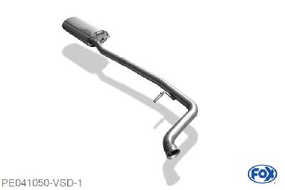 PE041050-VSD, Peugeot 406 Break 1.8l 66/81kW, Voordemper 50mm Buisdiameter Geheel RVS, Absortie demper, mooie diepe sound, Met E-keur