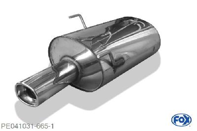 PE041031-665, Peugeot 406 Break 3.0l 24V 140kW 3.0l V6 152kW, Einddemper met eindstuk 93x79mm  Type 71 63,5mm Buisdiameter Geheel RVS, Absortie demper, mooie diepe sound, Met E-keur