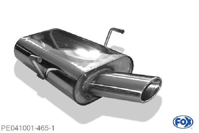 PE041001-465, Peugeot 406 Limousine/ Coupe 1.6l 65kW 1.8l 81kW 2.0l 97kW 2.0l 99kW, Einddemper met eindstuk 106x71mm  Type 38 50mm Buisdiameter Geheel RVS, Absortie demper, mooie diepe sound, Met E-keur