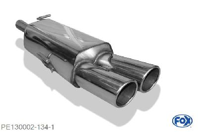 PE130002-134, Peugeot RCZ 1.6l 115kW, Einddemper einseitig - 2x100mm  Type 16 55mm Buisdiameter Geheel RVS, Absortie demper, mooie diepe sound, Met E-keur