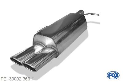 PE130002-366, Peugeot RCZ 1.6l 115kW, Einddemper einseitig - 2x106x71mm  Type 32 55mm Buisdiameter Geheel RVS, Absortie demper, mooie diepe sound, Met E-keur
