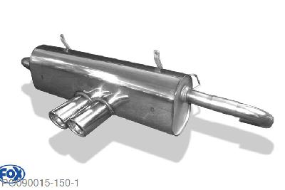 PO090015-150, Porsche Boxster Typ 986 2.7l 162/168kW 3.2l 185/191/196kW, Einddemper met midden uitgang - 2x80mm  Type 17 45mm Buisdiameter Geheel RVS, Absortie demper, mooie diepe sound, Teilegutachten (eintragungspflichtig)