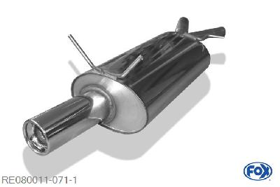 RE080011-071, Renault Megane I - Typ DA Coach 1.4l 52/55/70kW 1.6l 55/66/79kW 1.8l 85kW 2.0l 80/84kW 1.9l dTi 47/66/69/72kW, Einddemper met eindstuk 1x90mm  Type 13 Geheel RVS, Absortie demper, mooie diepe sound, Met E-keur