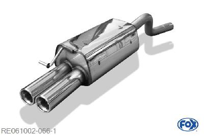 RE061002-066, Renault Twingo CNO 1.2l 43/56kW, Einddemper met eindstuk 2x70mm  Type 13 50mm Buisdiameter Geheel RVS, Absortie demper, mooie diepe sound, EG-Gutachten (eintragunsgfrei)
