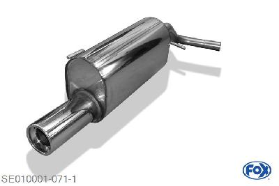 SE010001-071, Seat Arosa 6H/ VW Lupo 6X 1.0l 37kW 1.4l 44kW 1.4l TDI 55kW 1.7l SDI 74kW, Einddemper met eindstuk 1x90mm  Type 13 45mm Buisdiameter Geheel RVS, Absortie demper, mooie diepe sound, Met E-keur