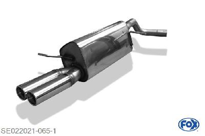 SE022021-065, Seat Ibiza 6L 1.2l 44/47/51kW 1.4l 55/63/74kW 1.6l 74/77kW 1.4l TDI 51/55/59kW 1.9l SDI 47kW 1.9l TDI 74kW, Einddemper met eindstuk 2x70mm  Type 13 50mm Buisdiameter Geheel RVS, Absortie demper, mooie diepe sound, Met E-keur