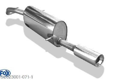 SE023001-071, Seat Ibiza 6J 1.2l 51kW 1.4l 63kW 1.6l 77/110kW 1.4l TDI 59kW 1.6l TDI 77kW 1.9l TDI 66/77kW, Einddemper met eindstuk 1x90mm  Type 13 55mm Buisdiameter Geheel RVS, Absortie demper, mooie diepe sound, Met E-keur