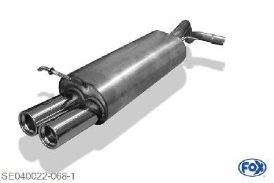 SE040022-068, Seat Leon Typ 1M 1.4l 55kW 1.6l 74/77kW 1.8l 92kW 1.9l D 50/66/74/81/96/110kW, Einddemper met eindstuk 2x76mm  Type 13 Geheel RVS, Absortie demper, mooie diepe sound, Met E-keur