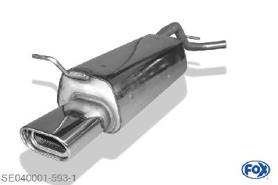 SE040001-593, Seat Leon Typ 1M 1.4l 55kW 1.6l 74/77kW 1.9l D 50/66/81kW, Einddemper met eindstuk 135x80mm  Type 53 50mm Buisdiameter Geheel RVS, Absortie demper, mooie diepe sound, Met E-keur