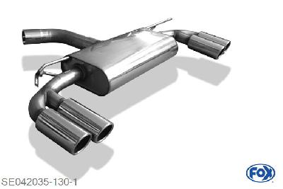 SE042035-130, Seat Leon 5F 1.8l 132kW 2.0l TDI 135kW, Einddemper met uitgang rechts/links - 2x80mm  Type 16 rechts/links 70mm Buisdiameter Geheel RVS, Absortie demper, mooie diepe sound, Met E-keur