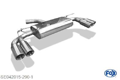 SE042015-290, Seat Leon 5F - Onafhankelijke wielophanging 1.2l 63/77/81kW 1.4l 81/90/92/103/110kW 1.6l TDI 66/77/81kW 2.0l TDI 81/105/110kW, Einddemper met uitgang rechts/links - 2x80mm  Type 25 rechts/links 70mm Buisdiameter Geheel RVS, Absortie demper, mooie diepe sound, Met E-keur