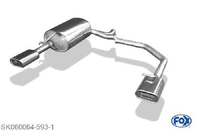 SK060064-593, Skoda Octavia 1U 4x4 2.0l 85kW 1.9l TD 66/74kW, Einddemper met uitgang rechts/links  - 135x80mm  Type 53 rechts/links 50mm Buisdiameter Geheel RVS, Absortie demper, mooie diepe sound, Met E-keur