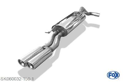 SK060032-150, Skoda Octavia RS Typ 1U 1.8l T 132kW, Einddemper O63,5mm - 2x80mm  Type 17 63,5 Buisdiameter Geheel RVS, Absortie demper, mooie diepe sound, Teilegutachten (eintragungspflichtig)