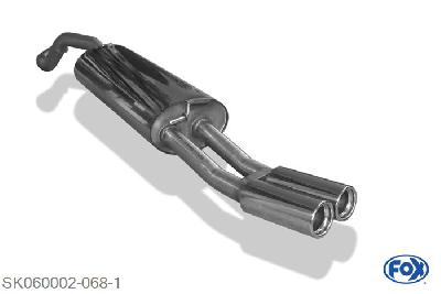 SK060002-068, Skoda Octavia Typ 1U 1.4l 44/55kW 1.6l 55/74/75kW 1.8l 92/110kW 2.0l 85kW 1.9l SDI 50kW 1.9l TDI 66/81/96kW, Einddemper met eindstuk 2x76mm  Type 13 Geheel RVS, Absortie demper, mooie diepe sound, Met E-keur