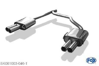 SK061003-046, Skoda Octavia Typ 1Z 1.4l 55/59kW 1.6l 75/85kW 1.8l TSI 118kW 2.0l 110kW 1.9l TDI 77kW 2.0l TDI 100/103kW, Einddemper rechts/links - 2x70mm  Type 12 rechts/links 63,5/ 2x55mm Buisdiameter Geheel RVS, Absortie demper, mooie diepe sound, Met E-keur