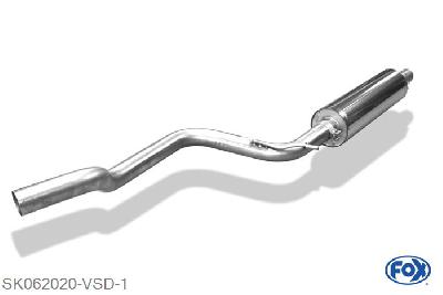 SK062020-VSD, Skoda Octavia 5E 1.8l TSI 132kW 2.0l TDI 105/110/135kW, Voordemper 63,5mm Buisdiameter Geheel RVS, Absortie demper, mooie diepe sound, Met E-keur