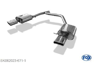 SK062023-671, Skoda Octavia 5E 1.8l TSI 132kW 2.0l TDI 105/110/135kW, Einddemper rechts/links - 145x65mm  Type 59 rechts/links 63,5/ 2x55mm Buisdiameter Geheel RVS, Absortie demper, mooie diepe sound, Met E-keur