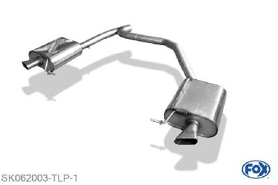 SK062003-TLP, Skoda Octavia 5E RS - TDI 2.0l TDI 135kW, Einddemper rechts/links - Austritt der Endrohre in den originele Endrohren 63,5/ 2x55mm Buisdiameter Geheel RVS, Absortie demper, mooie diepe sound, Met E-keur