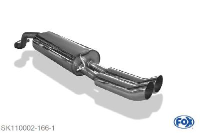SK110002-166, Skoda Rapid Limousine 1.2l 55/63/77kW 1.4l 90kW 1.6l TDI 77kW, Einddemper met eindstuk 2x76mm  Type 18 55mm Buisdiameter Geheel RVS, Absortie demper, mooie diepe sound, Met E-keur