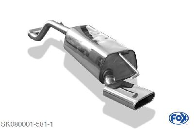 SK080001-581, Skoda Roomster 5J 1.2l 47/51kW 1.4l 63kW 1.6l 77kW, Einddemper met eindstuk 130x50mm  Type 52 Geheel RVS, Absortie demper, mooie diepe sound, Met E-keur