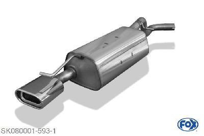 SK080001-593, Skoda Roomster 5J 1.2l 47/51kW 1.4l 63kW 1.6l 77kW, Einddemper met eindstuk 135x80mm  Type 53 Geheel RVS, Absortie demper, mooie diepe sound, Met E-keur