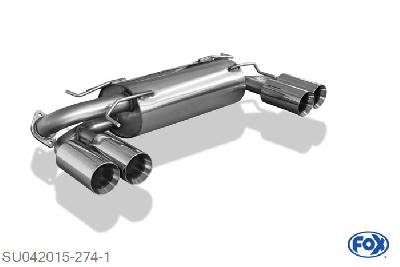 SU042015-274, Subaru Impreza GRF 4x4 - WRX 2.5l 169/221kW 2.0l D 110kW, Einddemper met uitgang rechts/links - 2x100mm  Type 24 rechts/links 63,5mm Buisdiameter Geheel RVS, Absortie demper, mooie diepe sound, Met E-keur