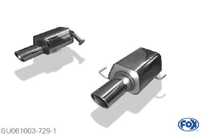 SU061003-729, Subaru Outback/ Legacy Outback BP - Kombi 2.0l 101/110/121kW 2.5l 121/127kW 3.0l 180kW 2.0l D 110kW, Einddemper rechts/links - 129x106mm  Type 44 rechts/links 55mm Buisdiameter Geheel RVS, Absortie demper, mooie diepe sound, Met E-keur