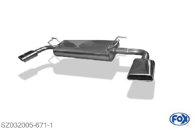 SZ032005-671, Suzuki Grand Vitara JT - 5-Turer 2.4l 122/124kW, Einddemper met uitgang rechts/links - 145x65mm  Type 59 rechts/links 63,5mm Buisdiameter Geheel RVS, Absortie demper, mooie diepe sound, Met E-keur