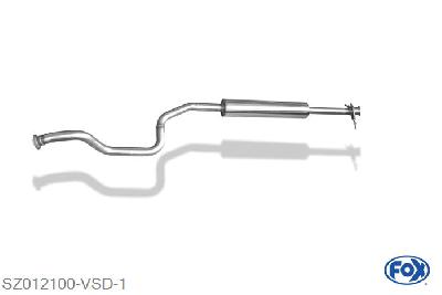 SZ012100-VSD, Suzuki Swift Sport IV 1.6l 100kW, Voordemper 50mm Buisdiameter Geheel RVS, Absortie demper, mooie diepe sound, Met E-keur