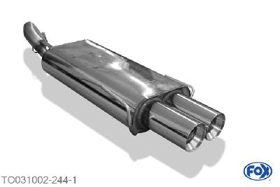 TO031002-244, Toyota Celica T20 1.8l 85kW 2.0l 125/129kW, Einddemper met eindstuk 2x90mm  Type 22 55mm Buisdiameter Geheel RVS, Absortie demper, mooie diepe sound, Zonder goedkeuring