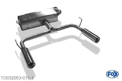 TO032053-071, Toyota Celica T23 1.8l 105/141kW, Einddemper met uitgang rechts/links  - 1x90mm  Type 13 rechts/links 63,5/ 2x50mm Buisdiameter Geheel RVS, Absortie demper, mooie diepe sound, Met E-keur