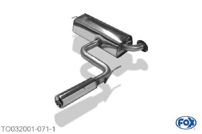 TO032001-071, Toyota Celica T23 1.8l 105/141kW, Einddemper quer - 1x90mm  Type 13 63,5mm Buisdiameter Geheel RVS, Absortie demper, mooie diepe sound, Met E-keur