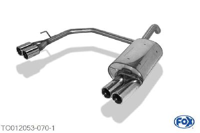 TO012053-070, Toyota Corolla E12 - Hatchback 1.4l 63/71kW 1.6l 81kW 2.0l D 66/81kW 1.8l 143kW, Einddemper met uitgang rechts/links - 2x80mm  Type 13 rechts/links 55mm Buisdiameter Geheel RVS, Absortie demper, mooie diepe sound, Met E-keur