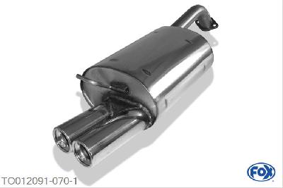 TO012091-070, Toyota Corolla E12 - Hatchback - TS Kompressor 1.8l 160/165kW, Einddemper met eindstuk 2x80mm  Type 13 55mm Buisdiameter Geheel RVS, Absortie demper, mooie diepe sound, Met E-keur