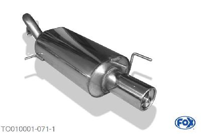 TO010001-071, Toyota Corolla E9 - Compact 1.3l 55kW 1.6l 66/77kW, Einddemper met eindstuk 1x90mm  Type 13 Geheel RVS, Absortie demper, mooie diepe sound, Teilegutachten (eintragungspflichtig)