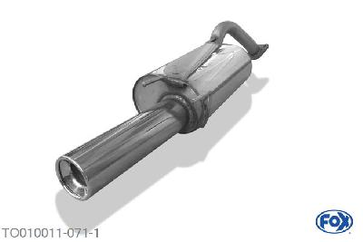 TO010011-071, Toyota Corolla E9 - Liftback/ Combi 1.3l 55kW 1.6l 66/77kW, Einddemper met eindstuk 1x90mm  Type 13 50mm Buisdiameter Geheel RVS, Absortie demper, mooie diepe sound, Teilegutachten (eintragungspflichtig)