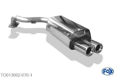 TO013002-070, Toyota Corolla Verso Diesel Bj. ab 04` 2.2 D-4D 130kW, Einddemper met eindstuk 2x80mm  Type 13 55mm Buisdiameter Geheel RVS, Absortie demper, mooie diepe sound, Met E-keur