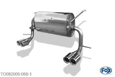 TO082005-068, Toyota MR2 Typ W3 1.8l 103kW, Einddemper met uitgang rechts/links - 2x76mm  Type 13 rechts/links 55mm Buisdiameter Geheel RVS, Absortie demper, mooie diepe sound, Met E-keur