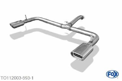 TO112003-593, Toyota RAV 4 III 2.0l 112kW 2.2 D-4D 100kW 2.2l D-Cat 130kW, Endrohrsystem rechts/links passend op original Middendemper - 135x80mm  Type 53 rechts/links 63,5mm Buisdiameter Geheel RVS, Met E-keur