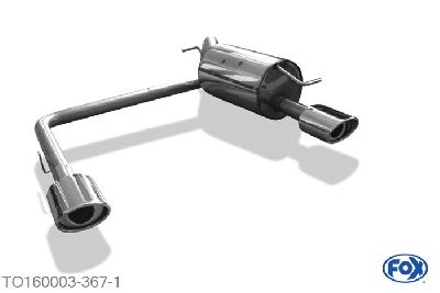 TO160003-367, Toyota Yaris TS P1 1.5l T 78/110kW, Einddemper met uitgang rechts/links O63,5 - 115x85mm  Type 33 rechts/links 63,5mm Buisdiameter Geheel RVS, Absortie demper, mooie diepe sound, Met E-keur