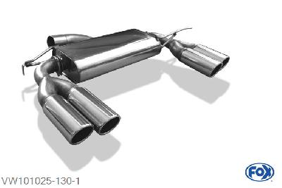 VW101025-130, VW Beetle 1,4l - 16 (5C) Coupe & Cabrio - Starre achteras 1.4l 118kW, Einddemper rechts/links - 2x80mm  Type 16 rechts/links 70mm Buisdiameter Geheel RVS, Absortie demper, mooie diepe sound, Met E-keur