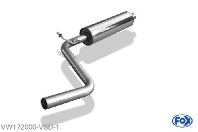 VW172000-VSD, VW Caddy III 1.2l 63/77kW 1.4l 55/59kW 1.6l 75kW 2.0l 80kW 2.0l SDI 51kW, Voordemper 50mm Buisdiameter Geheel RVS, Absortie demper, mooie diepe sound, Teilegutachten (eintragungspflichtig)